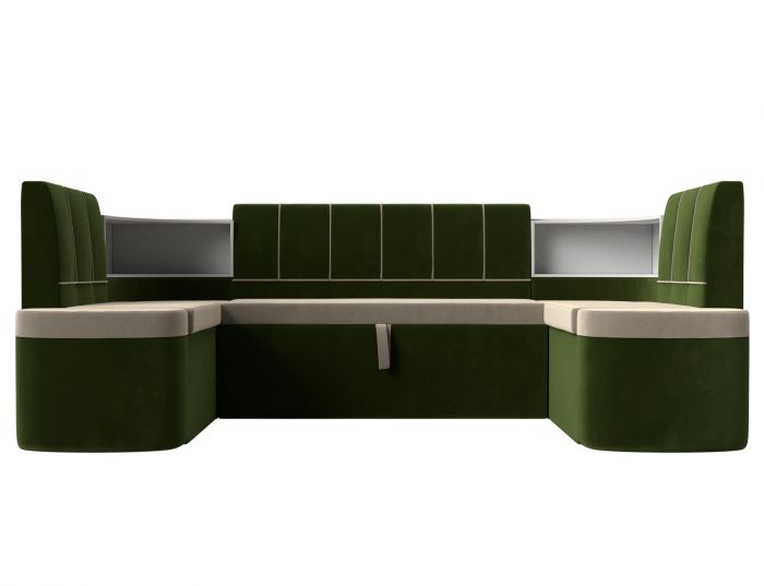 114210 П-образный диван Тефида | Микровельвет | бежевый | зеленый