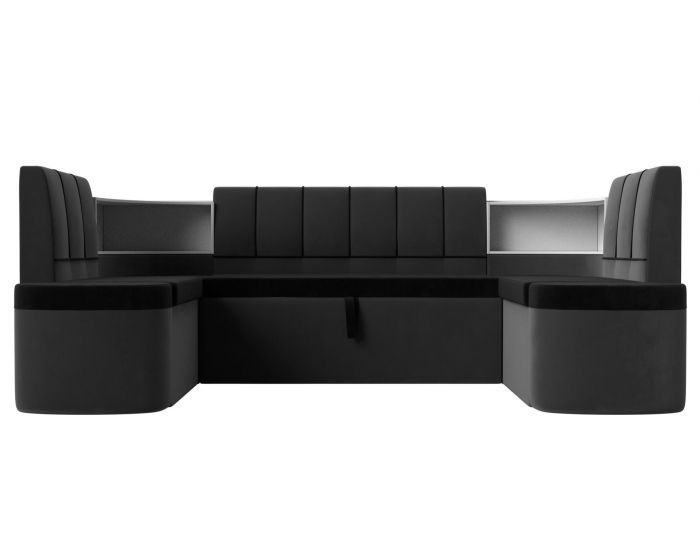 114208 П-образный диван Тефида | Велюр | черный | серый