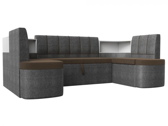 114225 П-образный диван Тефида | Рогожка | коричневый | Серый