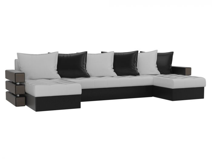 100055 П-образный диван Венеция | Экокожа | Белый | Черный
