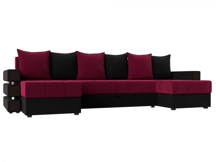 120445 П-образный диван Венеция | Микровельвет | Бордовый | Черный