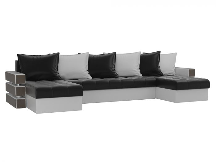 100059 П-образный диван Венеция | Экокожа | Черный | Белый