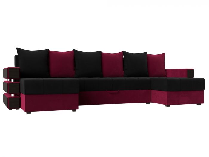 120436 П-образный диван Венеция | Микровельвет | Черный | Бордовый