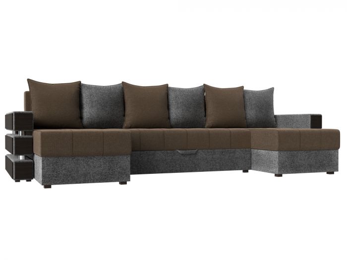 120446 П-образный диван Венеция | Рогожка | Коричневый | Серый