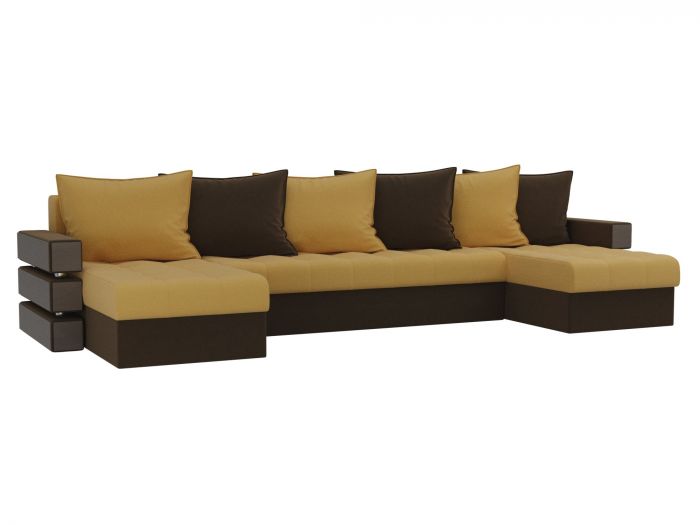 108462 П-образный диван Венеция | Микровельвет | Желтый | коричневый