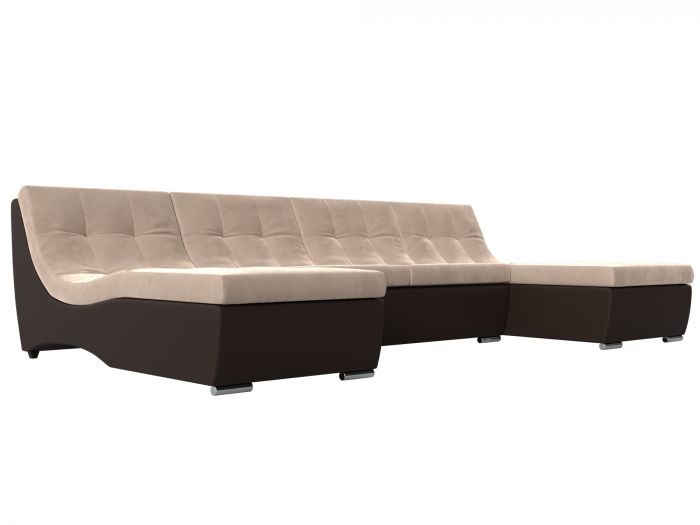 111547 П-образный модульный диван Монреаль | Велюр | Экокожа | бежевый | коричневый