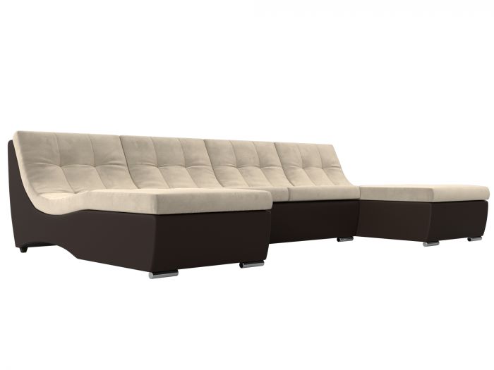 111555 П-образный модульный диван Монреаль | Микровельвет | Экокожа | бежевый | коричневый