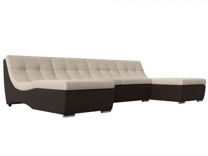 111566 П-образный модульный диван Монреаль | Рогожка | Экокожа | бежевый | коричневый