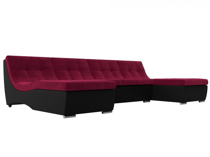111557 П-образный модульный диван Монреаль | Микровельвет | Экокожа | Бордовый | Черный