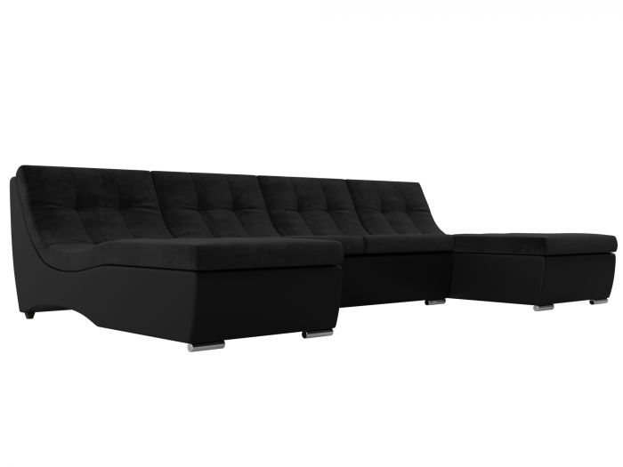 111554 П-образный модульный диван Монреаль | Велюр | Экокожа | черный | черный