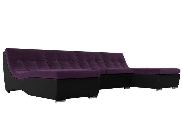 111553 П-образный модульный диван Монреаль | Велюр | Экокожа | Фиолетовый | Черный