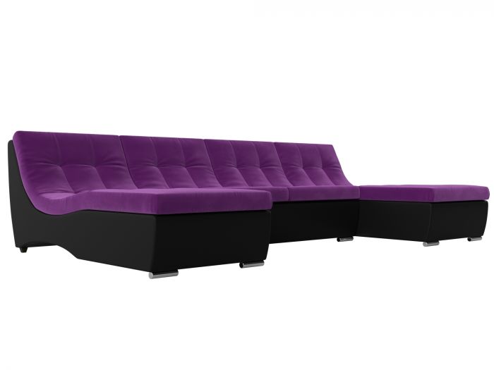 111563 П-образный модульный диван Монреаль | Микровельвет | Экокожа | Фиолетовый | Черный