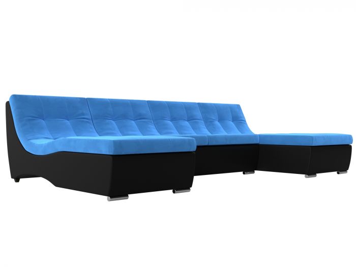 111550 П-образный модульный диван Монреаль | Велюр | Экокожа | голубой | черный