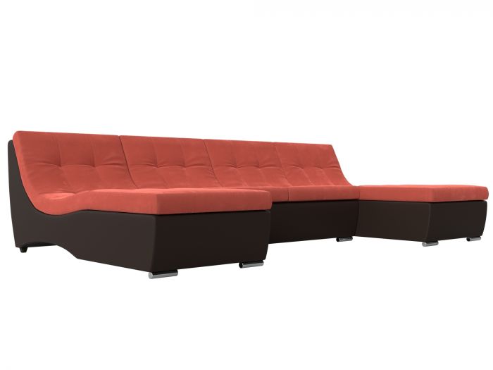 111561 П-образный модульный диван Монреаль | Микровельвет | Экокожа | Коралловый | Коричневый