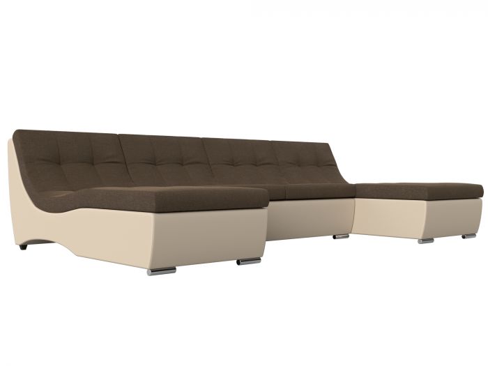 111567 П-образный модульный диван Монреаль | Рогожка | Экокожа | Коричневый | Бежевый