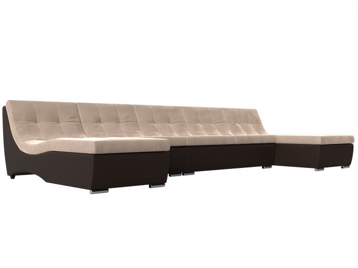 111522 П-образный модульный диван Монреаль Long | Велюр | Экокожа | бежевый | коричневый