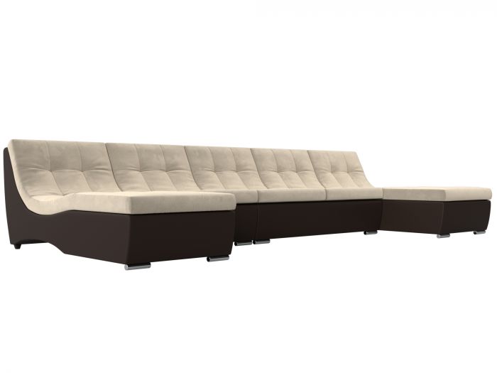 111530 П-образный модульный диван Монреаль Long | Микровельвет | Экокожа | бежевый | коричневый