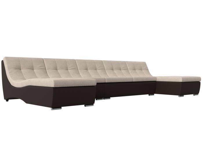 111541 П-образный модульный диван Монреаль Long | Рогожка | Экокожа | бежевый | коричневый