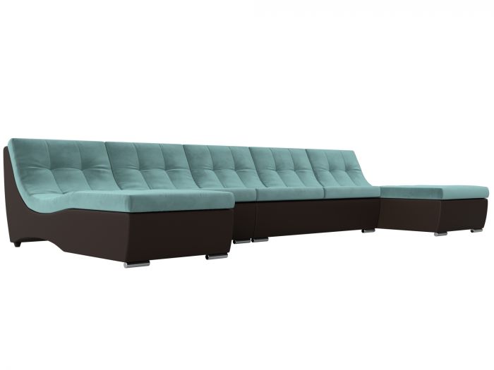 111524 П-образный модульный диван Монреаль Long | Велюр | Экокожа | Бирюзовый | Коричневый