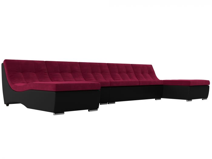 111532 П-образный модульный диван Монреаль Long | Микровельвет | Экокожа | Бордовый | Черный