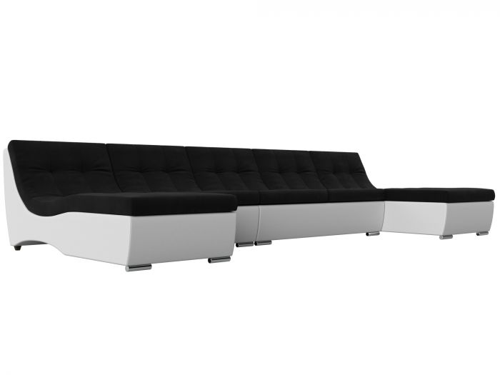 111540 П-образный модульный диван Монреаль Long | Микровельвет | Экокожа | Черный | Белый