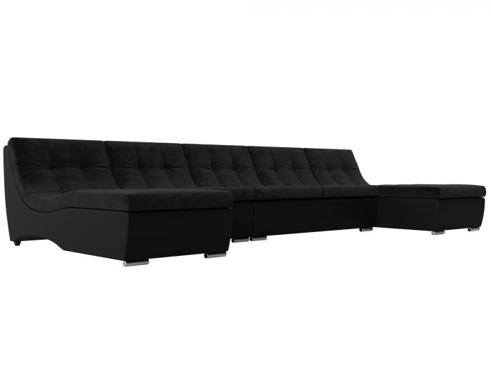 111529 П-образный модульный диван Монреаль Long | Велюр | Экокожа | черный | черный