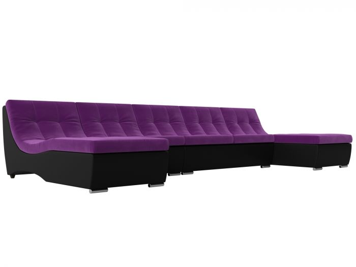 111538 П-образный модульный диван Монреаль Long | Микровельвет | Экокожа | Фиолетовый | Черный