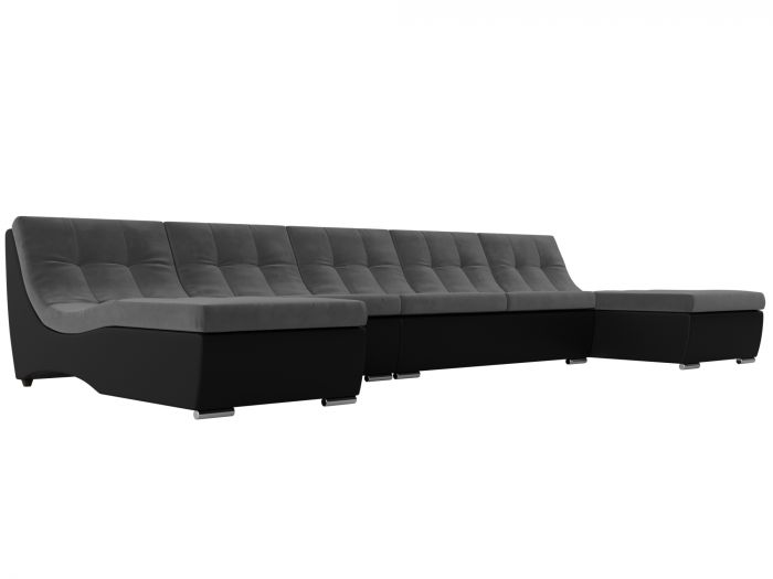 111527 П-образный модульный диван Монреаль Long | Велюр | Экокожа | Серый | черный