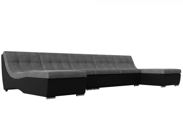 111543 П-образный модульный диван Монреаль Long | Рогожка | Экокожа | Серый | черный