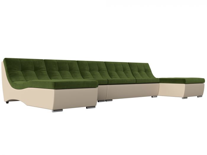 111535 П-образный модульный диван Монреаль Long | Микровельвет | Экокожа | Зеленый | Бежевый