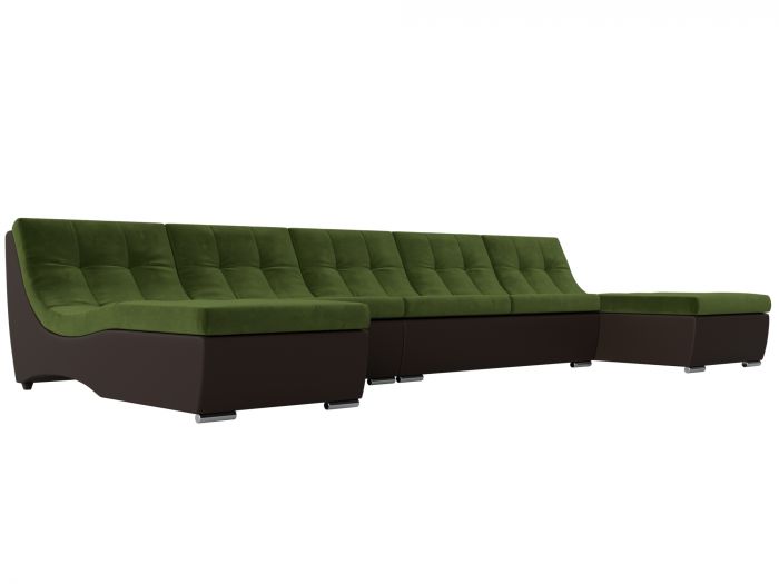 111534 П-образный модульный диван Монреаль Long | Микровельвет | Экокожа | зеленый | коричневый