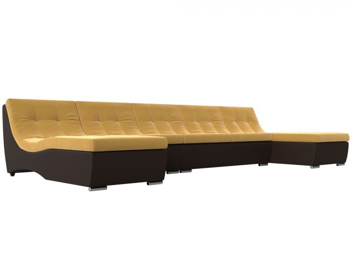 111533 П-образный модульный диван Монреаль Long | Микровельвет | Экокожа | Желтый | коричневый