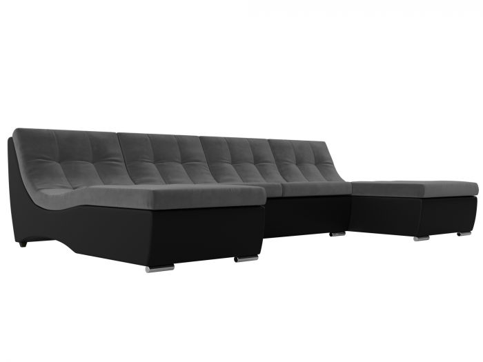 111552 П-образный модульный диван Монреаль | Велюр | Экокожа | Серый | черный