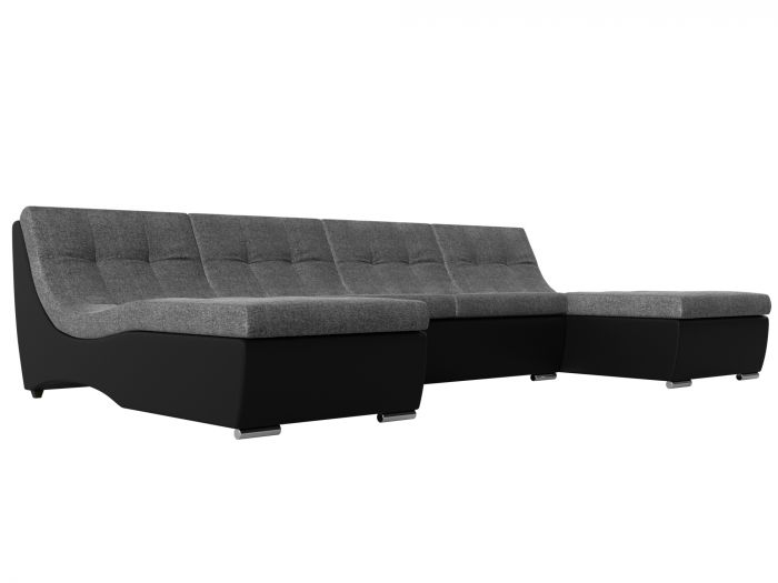 111568 П-образный модульный диван Монреаль | Рогожка | Экокожа | Серый | черный