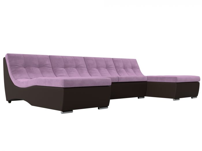 111562 П-образный модульный диван Монреаль | Микровельвет | Экокожа | Сиреневый | Коричневый