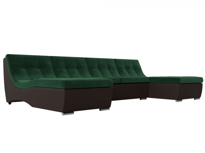 111551 П-образный модульный диван Монреаль | Велюр | Экокожа | зеленый | коричневый