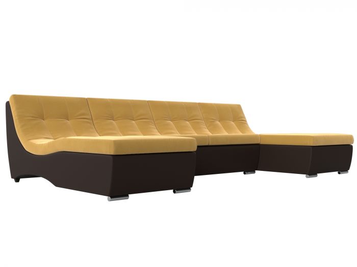 111558 П-образный модульный диван Монреаль | Микровельвет | Экокожа | Желтый | коричневый