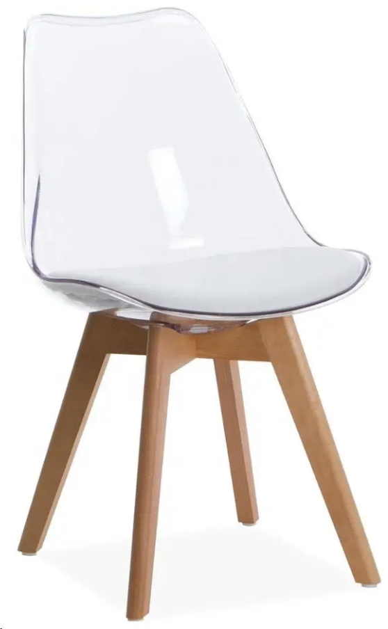 P Стул пластиковый мягкий, ПРОЗРАЧНЫЙ-БЕЛЫЙ экокожа, каркас бук GH608-DC608