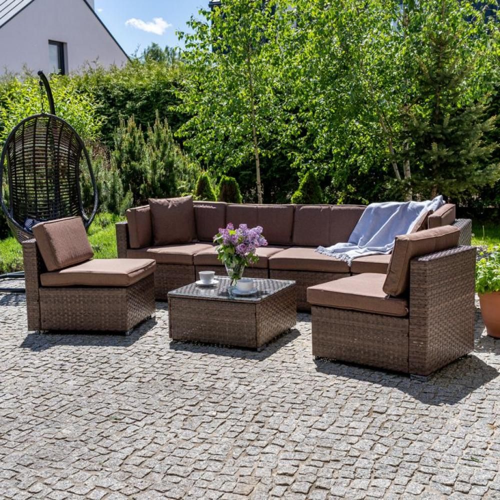 Плетеный модульный диван YR822BB-Brown-Brown