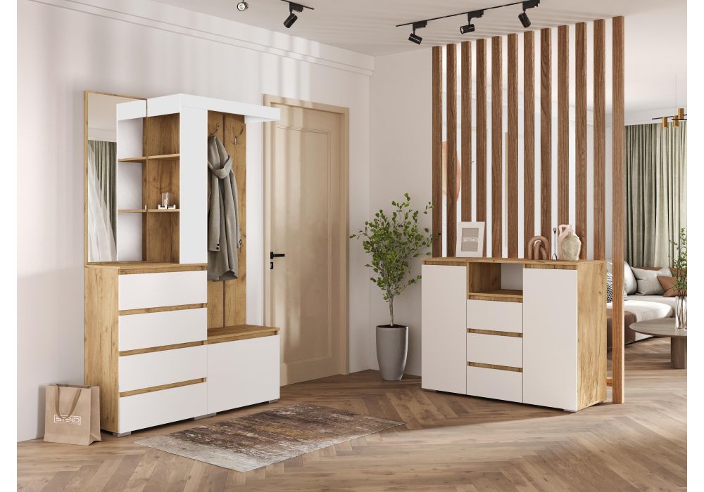 Прихожая Элла комплектация 1 белый - дуб крафт золото