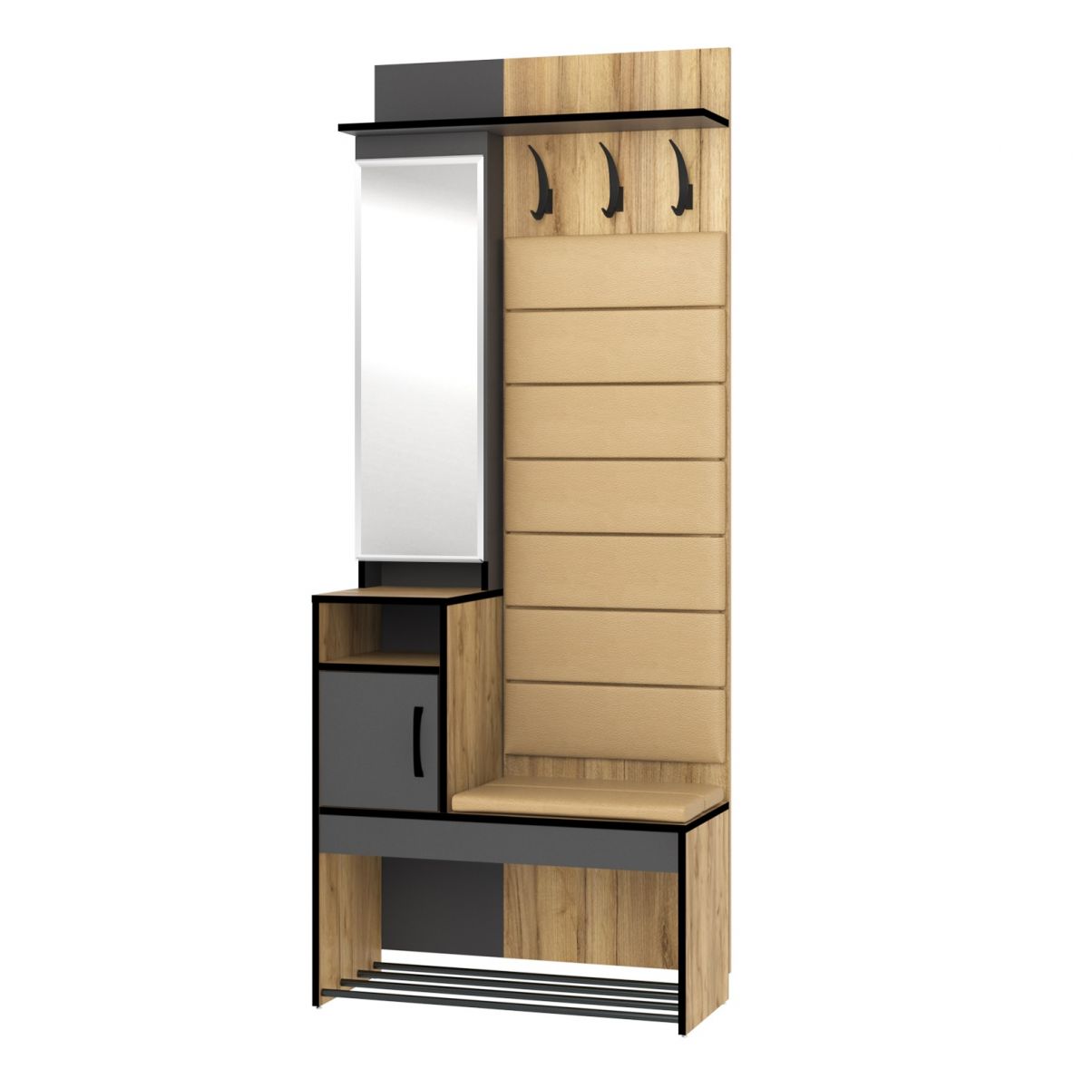 Прихожая Ольга-лофт 1-ЛДСП-Экокожа-Зеркало-80*35*200-Дуб крафт золотой-Темно-серый