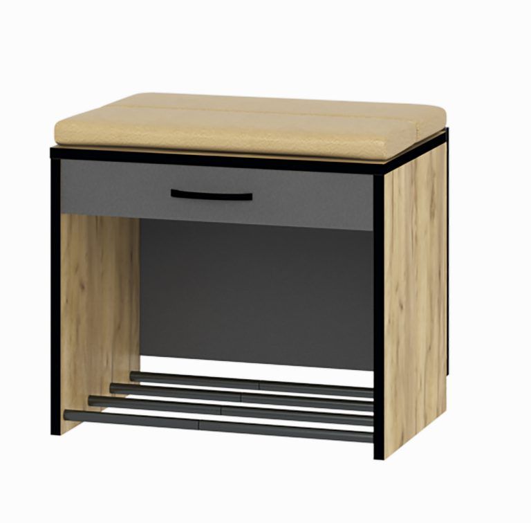 Прихожая Ольга-лофт 5.1 тумба мини-ЛДСП-Экокожа-51*35*45-Дуб крафт золотой-Темно-серый