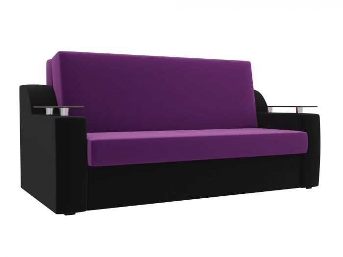 100714 Прямой диван аккордеон Сенатор 100 | Микровельвет | Фиолетовый | Черный