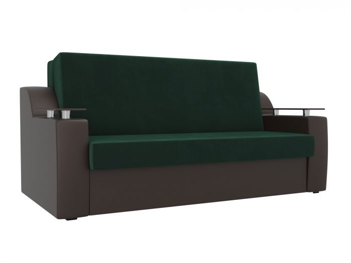106456 Прямой диван аккордеон Сенатор 140 | Велюр | Экокожа | зеленый | коричневый