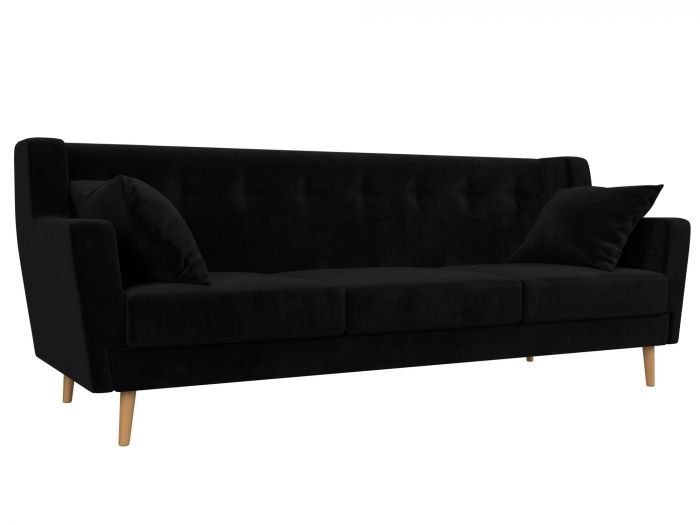 109155 Прямой диван Брайтон 3 | Велюр | Черный