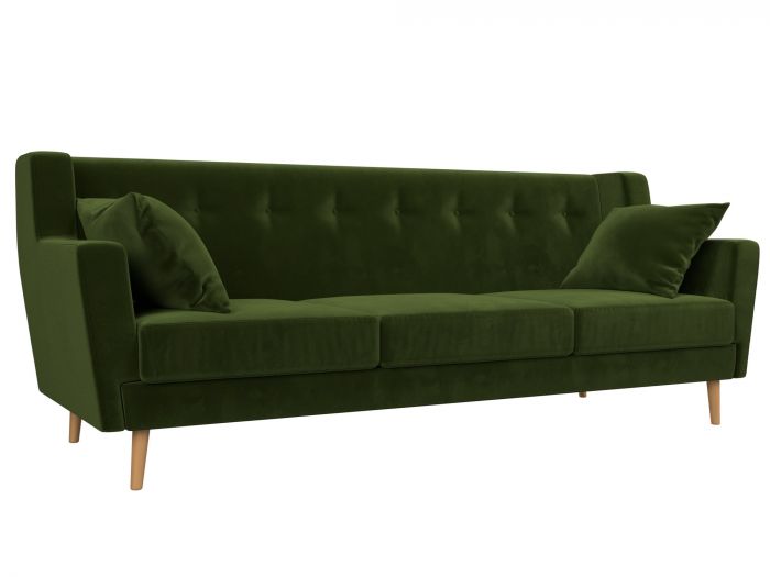 109158 Прямой диван Брайтон 3 | Микровельвет | Зеленый