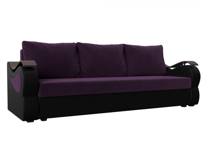 112921 Прямой диван Меркурий лайт | Велюр | Экокожа | Фиолетовый | Черный