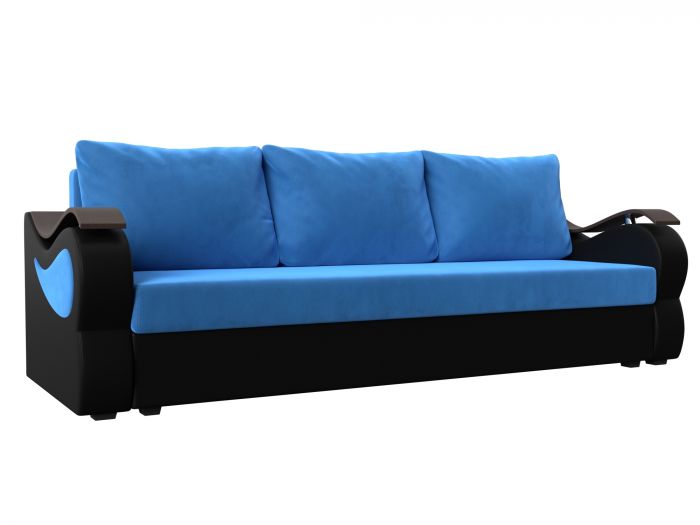 112917 Прямой диван Меркурий лайт | Велюр | Экокожа | голубой | черный