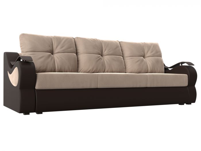 111365 Прямой диван Меркурий еврокнижка | Велюр | Экокожа | бежевый | коричневый