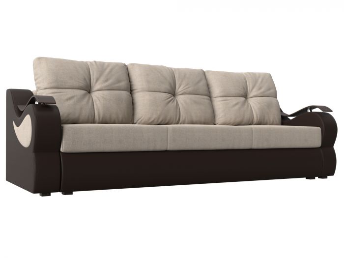 100486 Прямой диван Меркурий еврокнижка | Рогожка | Экокожа | бежевый | коричневый